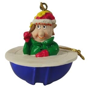 Tupperware Remarkabowl Elf Holiday Christmas Ornament, Elf in Lidded Blue Bowl